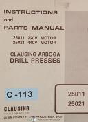 Clausing-Arboga-Clausing 25011 25021, Arboga Drill Press Motors, Instructions and Parts Manual-25011 220V Motor-25021 440V Motor-01
